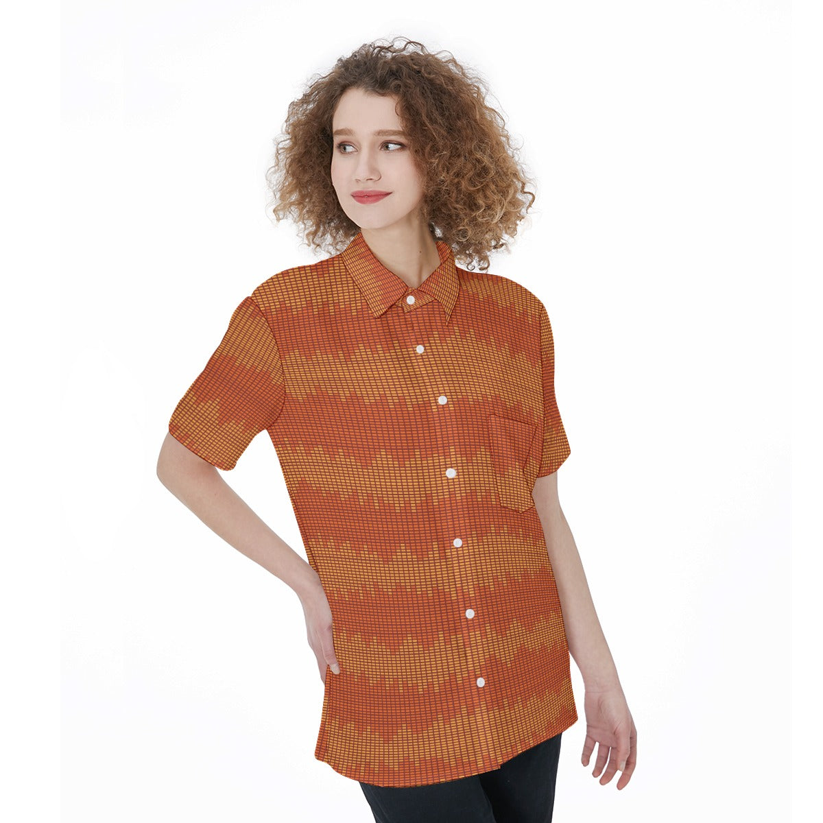 Santa Fe-All-Over Print Women's Short Sleeve Shirt With Pocket