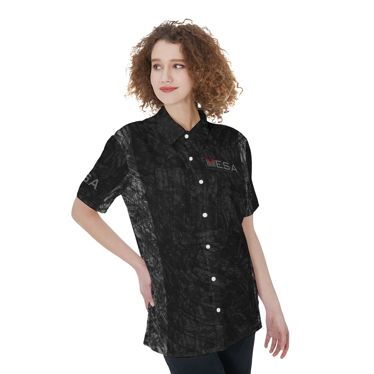 MESA-All-Over Print Women's Short Sleeve Shirt With Pocket
