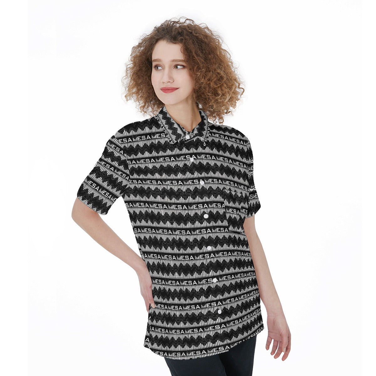 MESA-All-Over Print Women's Short Sleeve Shirt With Pocket