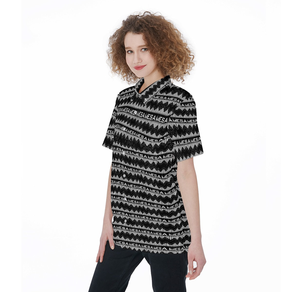 MESA-All-Over Print Women's Short Sleeve Shirt With Pocket