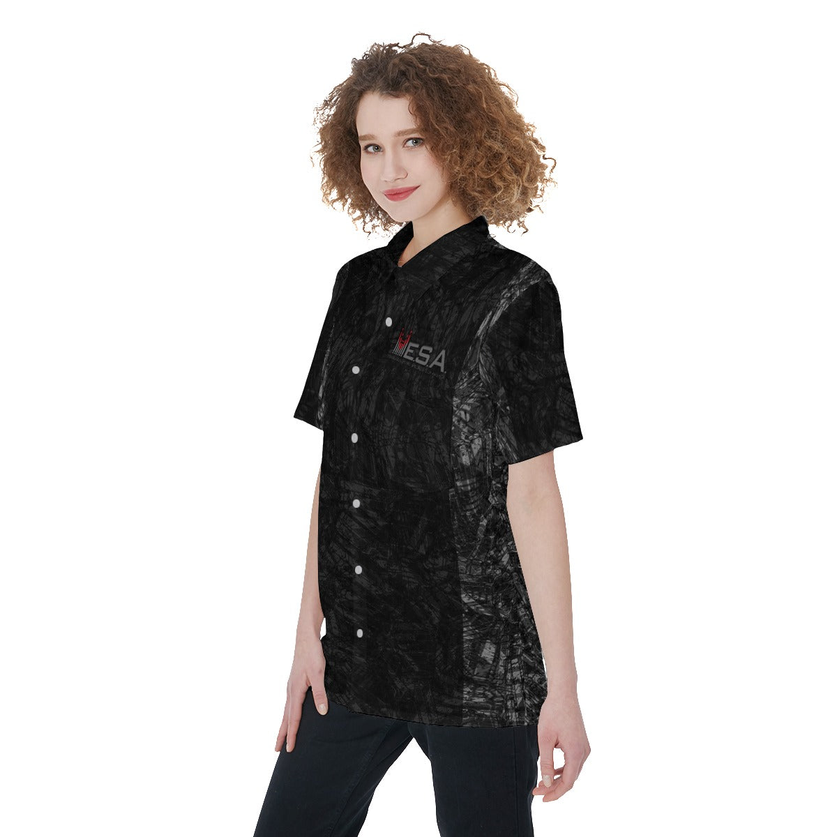 MESA-All-Over Print Women's Short Sleeve Shirt With Pocket