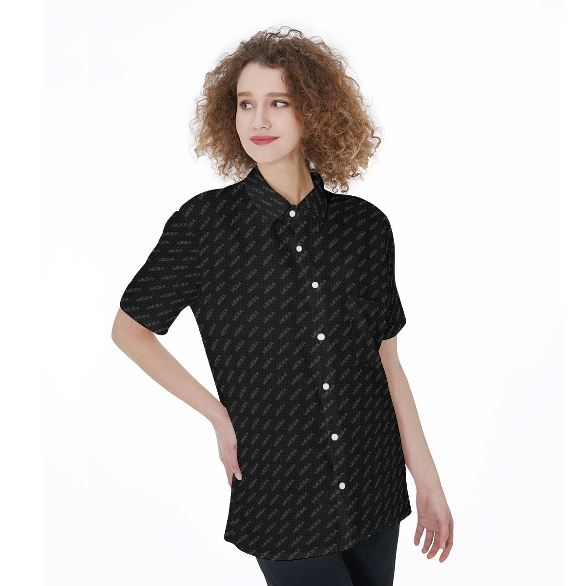 MESA-All-Over Print Women's Short Sleeve Shirt With Pocket