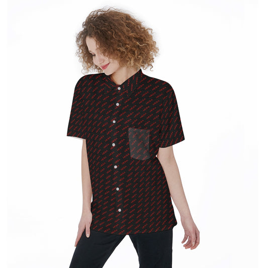 MESA-All-Over Print Women's Short Sleeve Shirt With Pocket