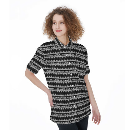 MESA-All-Over Print Women's Short Sleeve Shirt With Pocket